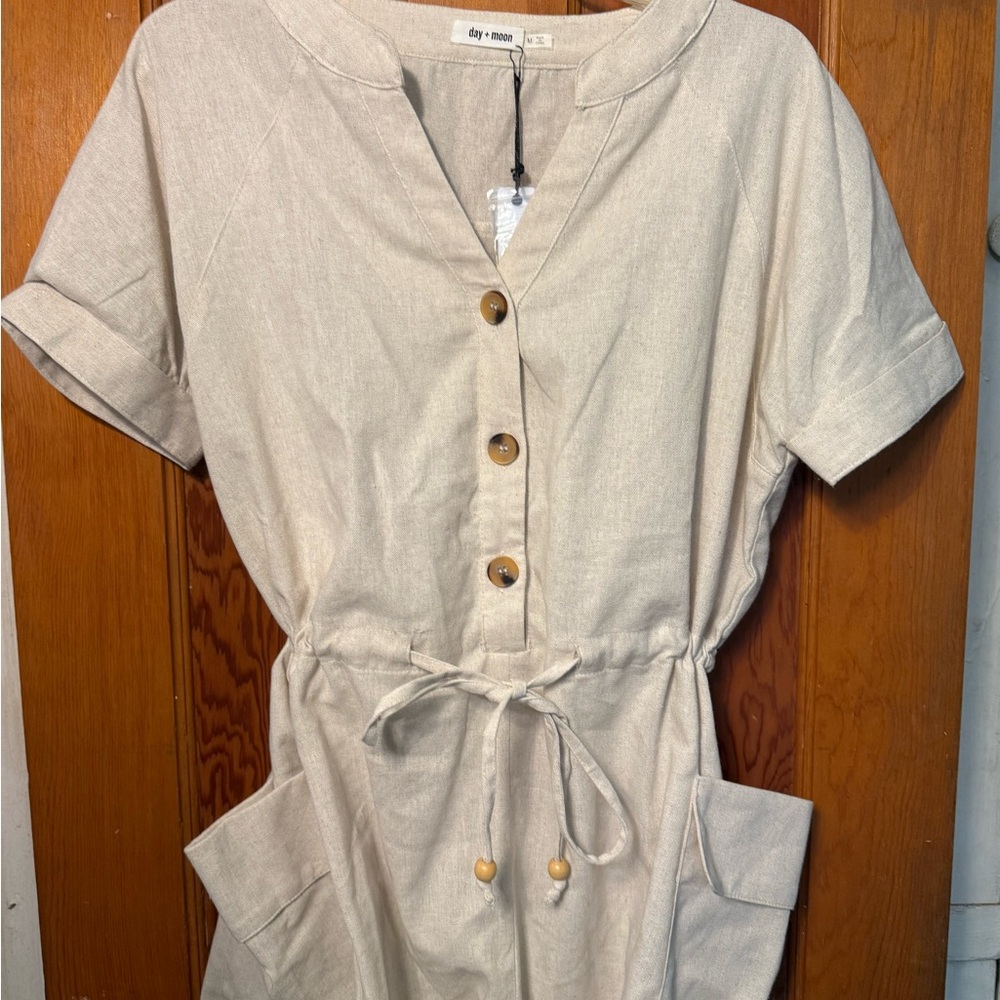 Beige Button-Up Romper